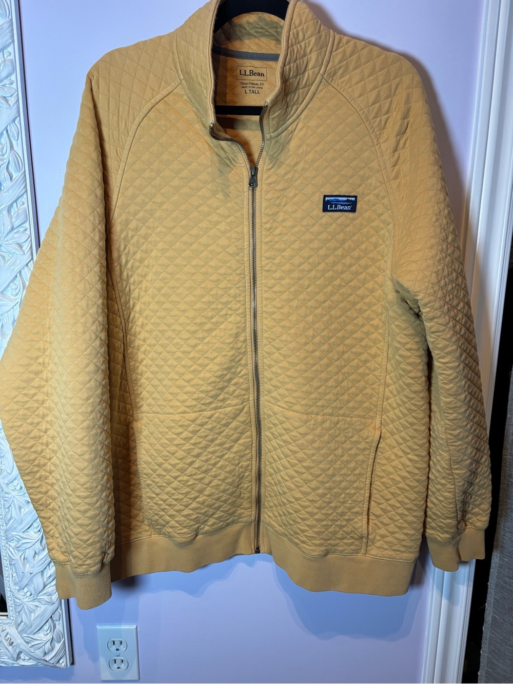 L.L. Bean Quilted Full-Zip Casual Bomber Jacket in Mustard Yellow Size LT